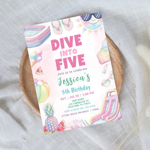 Invitation Plongez dans cinq - Summer Girl 5th Birthday Party