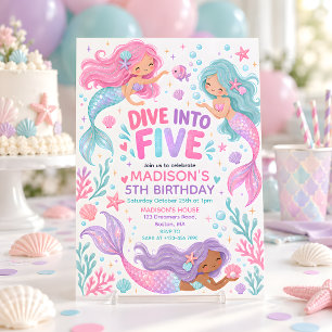 Invitation Plongez dans Five Pastel Anniversaire de Mermaid 5