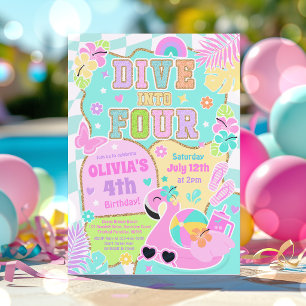 Invitation Plongez dans la fête d'anniversaire de quatre fill