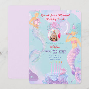 Invitation Plongez dans une fête d'anniversaire de sirène !
