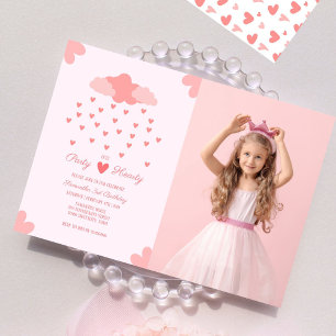 Invitation Pluie de Coeur Rose délice Anniversaire Photo