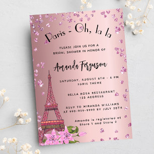 Invitation Pluie de douche Paris Tour Eiffel rose luxe