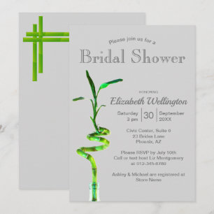 Invitation Pluie de fleurs de bambou chanceux sur gris argent