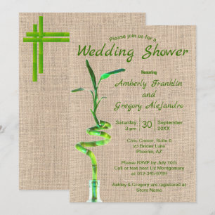 Invitation Pluie de Mariée Bambou Chanceux Spirale Burlap Rus