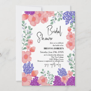 Invitation Pluie de Mariée Fleur Rose Aquarelle