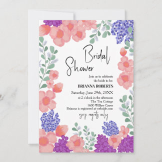 Invitation Pluie de Mariée Fleur Rose Aquarelle