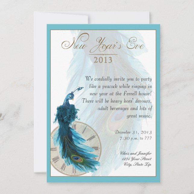 Invitation Pluie de Pic Bleu Turquoise Nouvel An (Devant)
