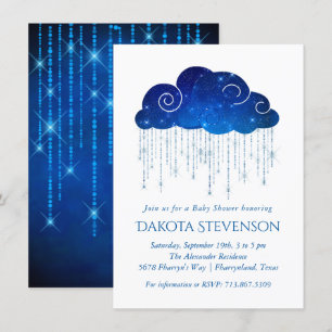 Invitation Pluie étincelante   Baby shower bleu royal gras