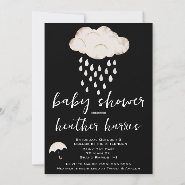 Invitation Pluie, Nuage de pluie, Baby shower parapluie (Devant)