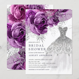 Invitation Plum & Argent Mariage robe Fête des mariées