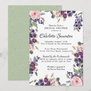 Invitation Plum Blush Moderne Floral Douche nuptiale Invitati