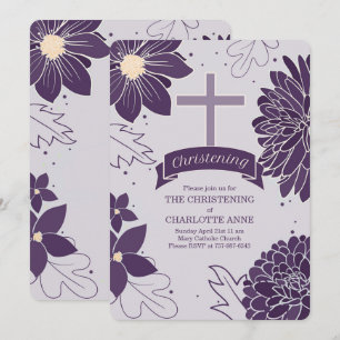 Invitation Plum Botanical pour les filles avec baptême croisé