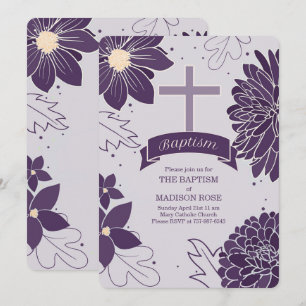 Invitation Plum Botaniques pour les filles avec le baptême cr