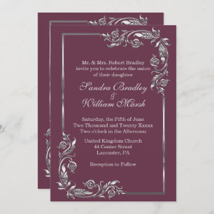 Invitation Plum cadre argent