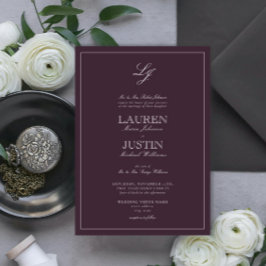 Invitation Plum classique violet calligraphie Monogramme Mari