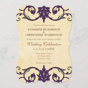 Invitation Plum Crème pourpre Swirl Mariage vintage Invitatio