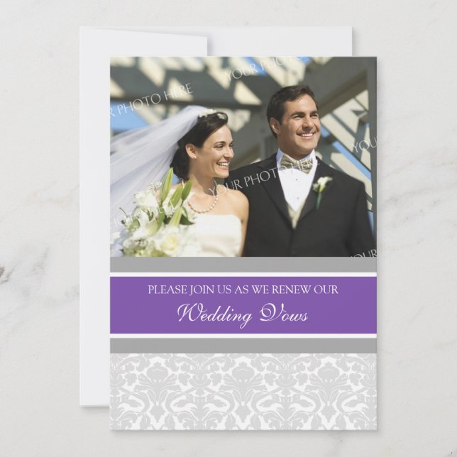 Invitation Plum Damask Photo Mariage Vow Renouvellement Invit (Devant)