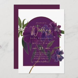 Invitation Plum d'aubergine Purple Floral Forêt Mariage vert