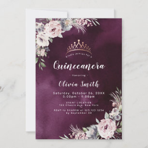 Invitation Plum de quinceanera mauve et rose poêle