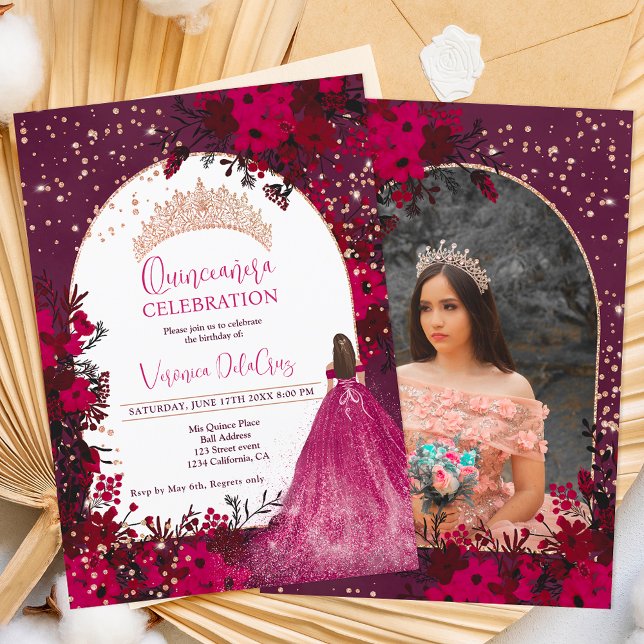 Invitation Plum d'or rose tiara princesse Quinceanera (Créateur téléchargé)