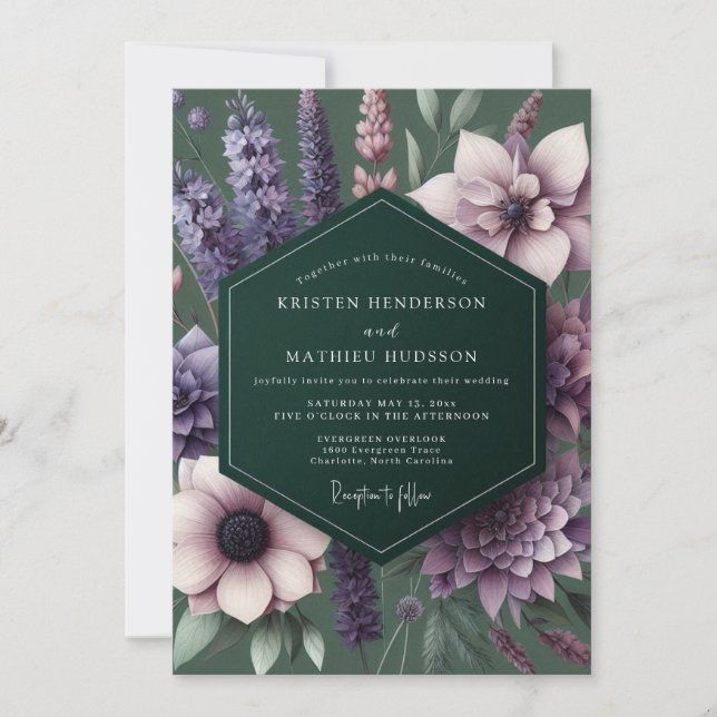 Invitation Plum Enchanted Flora Wedding (Devant)