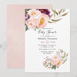 Invitation Plum et Baby shower floral flou