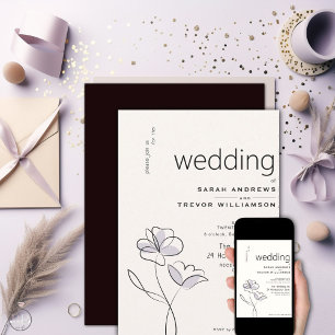 Invitation Plum et buff Floral moderne minimaliste