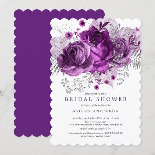 Invitation Plum et Fête des mariées florale d'argent