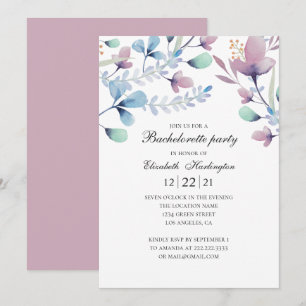 Invitation Plum et fleurs bleues. Fête de bachelorette floral