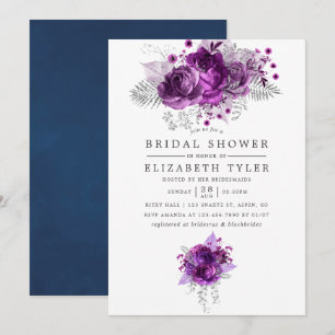 Invitation Plum et marine Aquarelle Fête des mariées florale