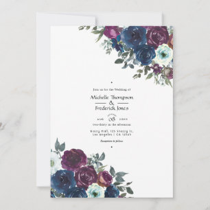 Invitation Plum et marine Floral Mariage Photo