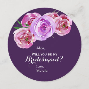 Invitation Plum floral pastel rose violet pivoines bridesmaid