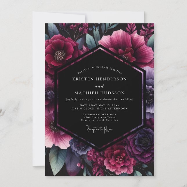 Invitation Plum Gothic Floral Wedding (Devant)