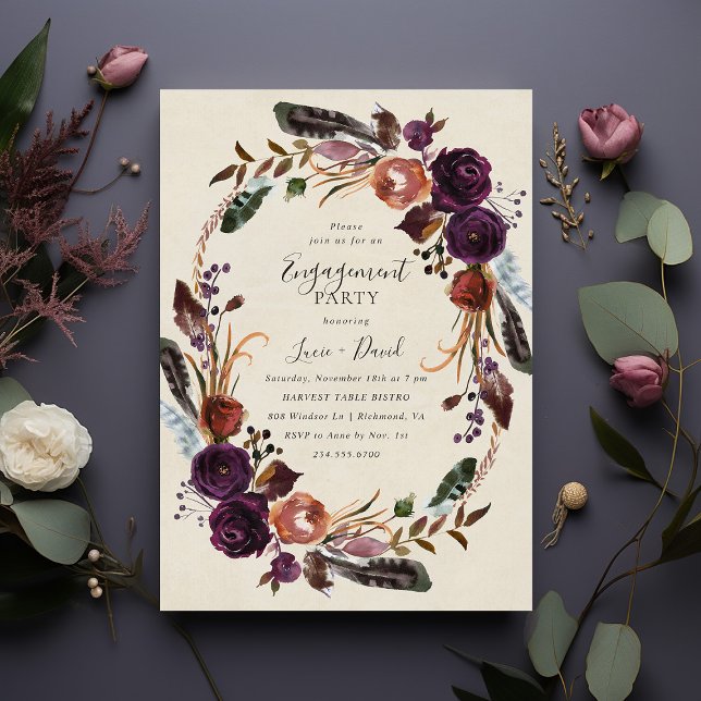 Invitation Plum Harvest Floral Engagement Party (Créateur téléchargé)