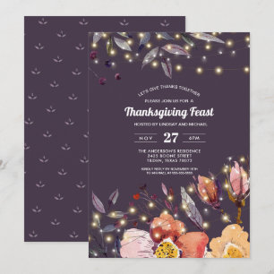 Invitation Plum   Lumières de chaînes   Dîner Floral Thanksgi