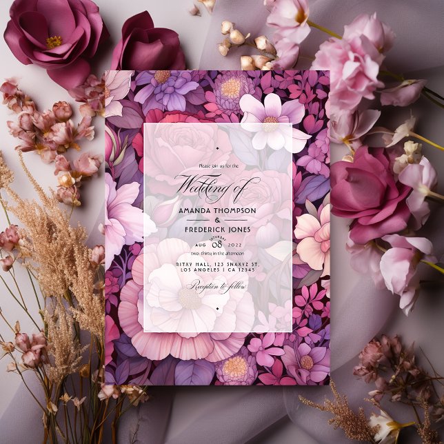 Invitation Plum, Mauve et Rose or Mariage Floral (Créateur téléchargé)