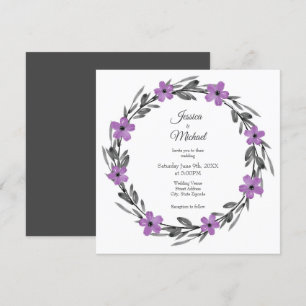 Invitation Plum Mauve Gris Aquarelle noire Florale Wreath