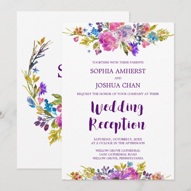 Invitation Plum Monogramme Arrière Réception de mariage (Devant / Derrière)