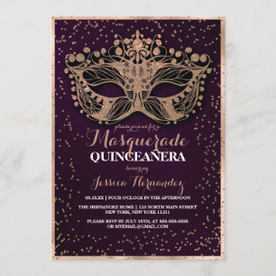 Invitation Plum Parties scintillant or Confetti Masquerade Qu