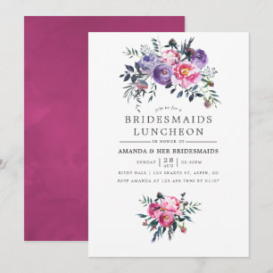 Invitation Plum & Pink Aquarelle Floral Bridesmaiers Déjeuner