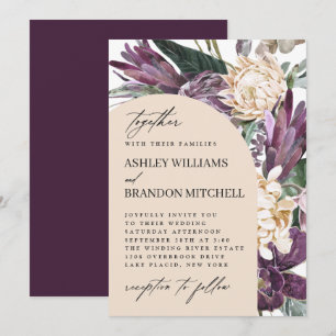 Invitation Plum pourpre Boho Mariage floral tropical