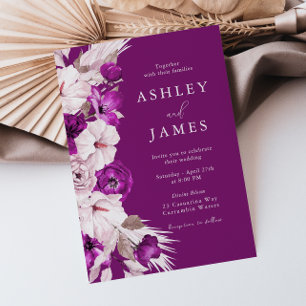 Invitation Plum pourpre et Mariage d'aquarelle