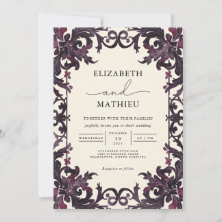 Invitation Plum profond Mariage végétal gothique