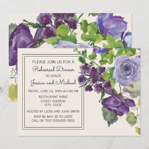 Invitation Plum Purple Aquarelle Florale Ivoire Répétition
