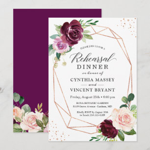 Invitation Plum Purple Blush Floral Dîner De Répétition Moder