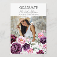 Plum Purple Floral Aquarelle Photo Graduation