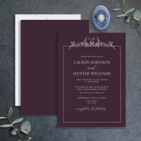 Plum Purple Floral Bordure Monogramme Mariage