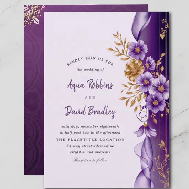 Invitation Plum Purple Floral Élégant et Mariage classique (Créateur téléchargé)