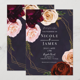 Invitation Plum Purple & Gold Modern Rustic Floral Mariage