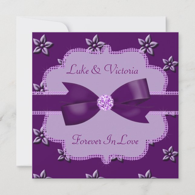 Invitation Plum Purple Island Flowers & Rhinestones Mariage (Devant)